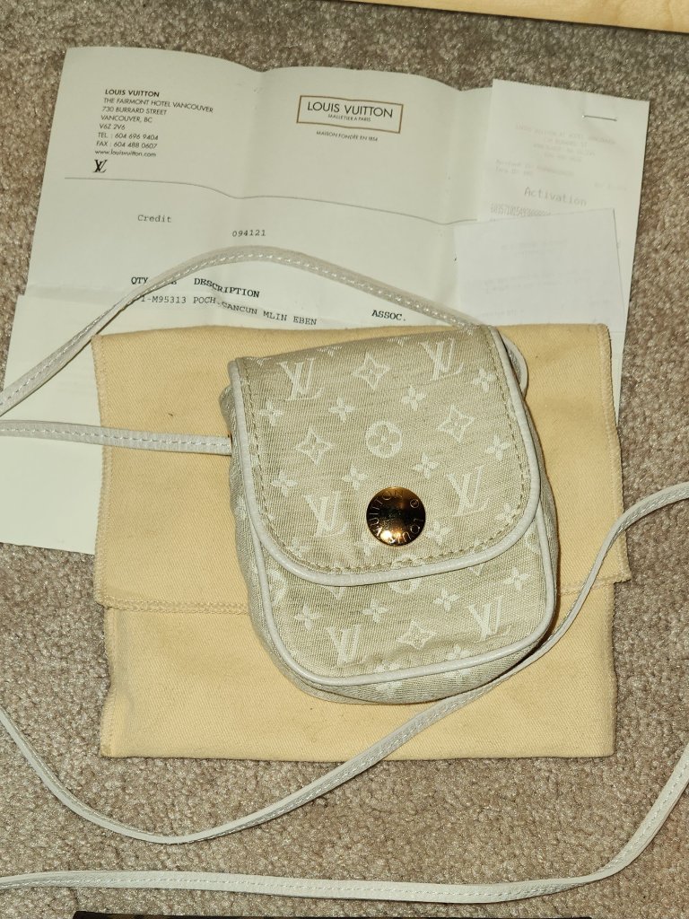 Louis Vuitton White Mini Lin Crossbody Monogram Mini Crossbody Pouch